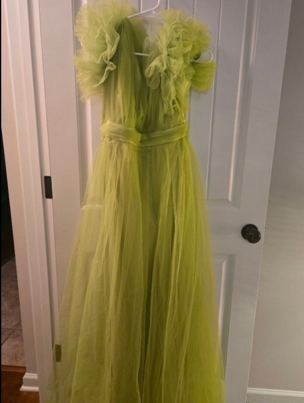 Womens Lime Green Tulle Ruffle Sleeve Dress